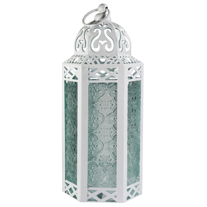 Black Metal Decorative Moroccan Lantern Candle Holder Lamp - Indoor/Outdoor, Home Decor, Patio, Weddings, Christmas - White/Clear Medium - MAIN