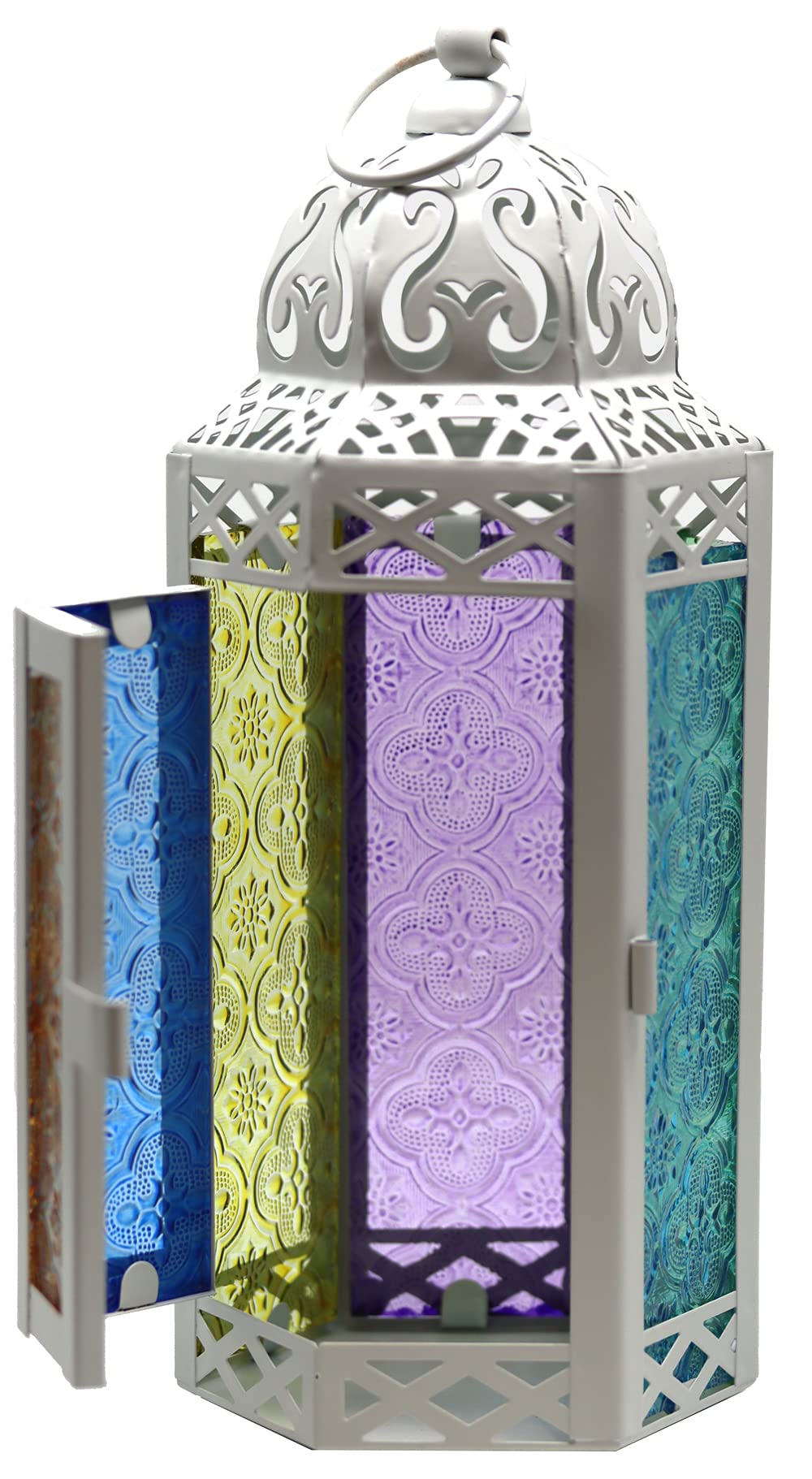 Black Metal Decorative Moroccan Lantern Candle Holder Lamp - Indoor/Outdoor, Home Decor, Patio, Weddings, Christmas - Multicolor Medium - PT03