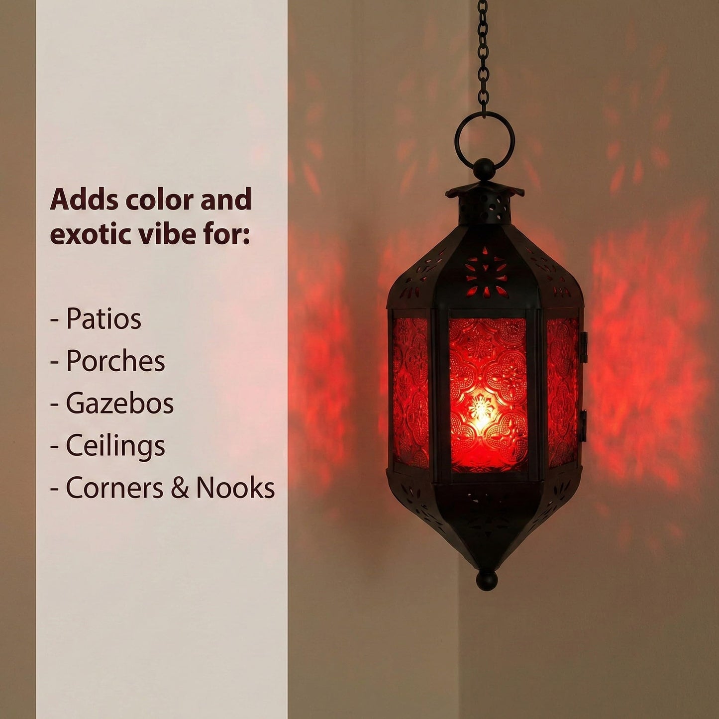 Hanging Moroccan Decorative Candle Lantern Holders for Outdoor Décor - Ruby Red Hanging - PT02