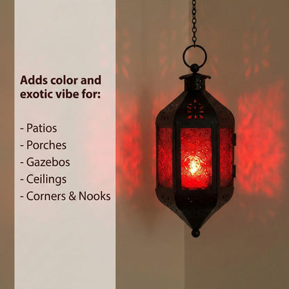 Hanging Moroccan Decorative Candle Lantern Holders for Outdoor Décor - Ruby Red Hanging - PT02