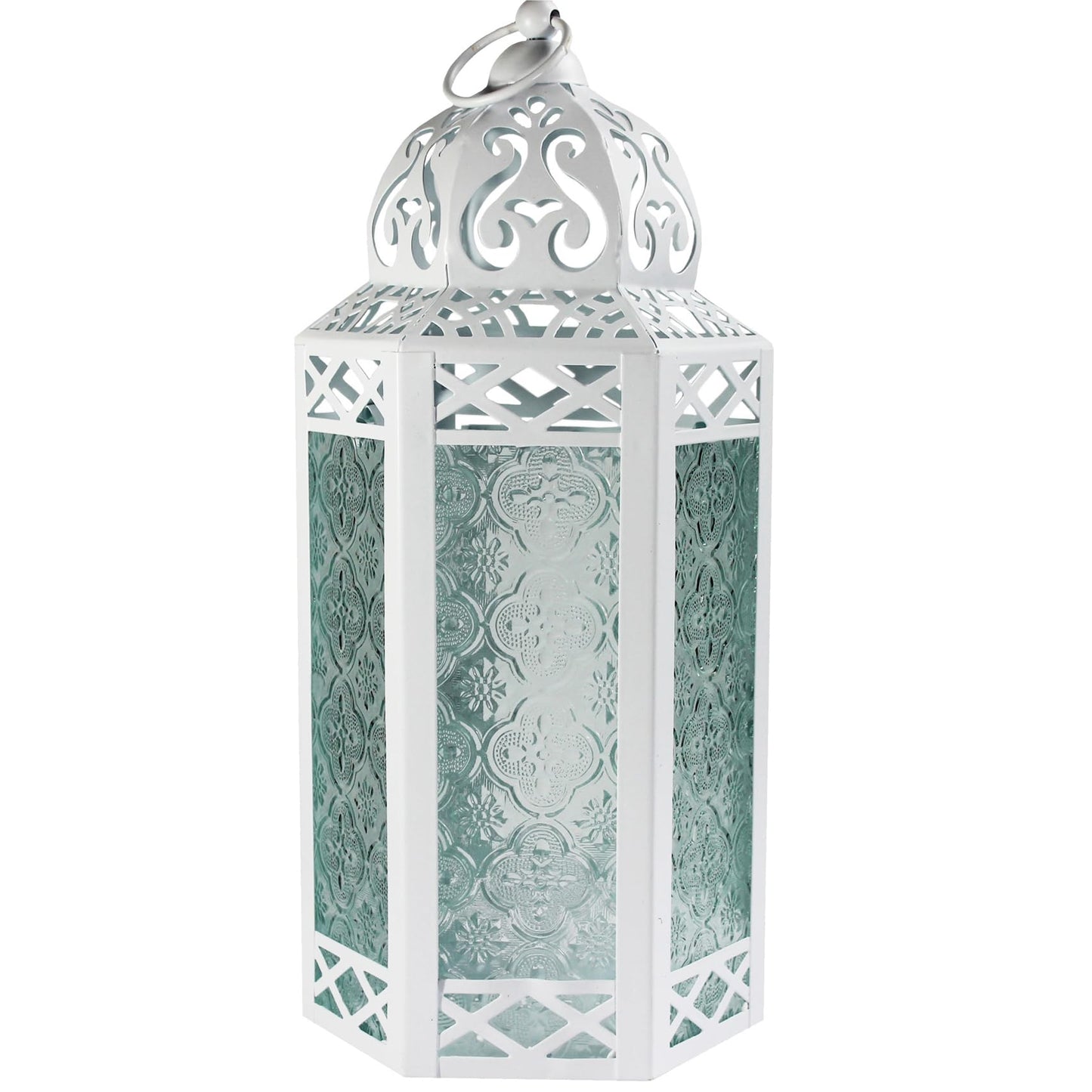 Black Metal Decorative Moroccan Lantern Candle Holder Lamp - Indoor/Outdoor, Home Decor, Patio, Weddings, Christmas - White/Clear Large - MAIN