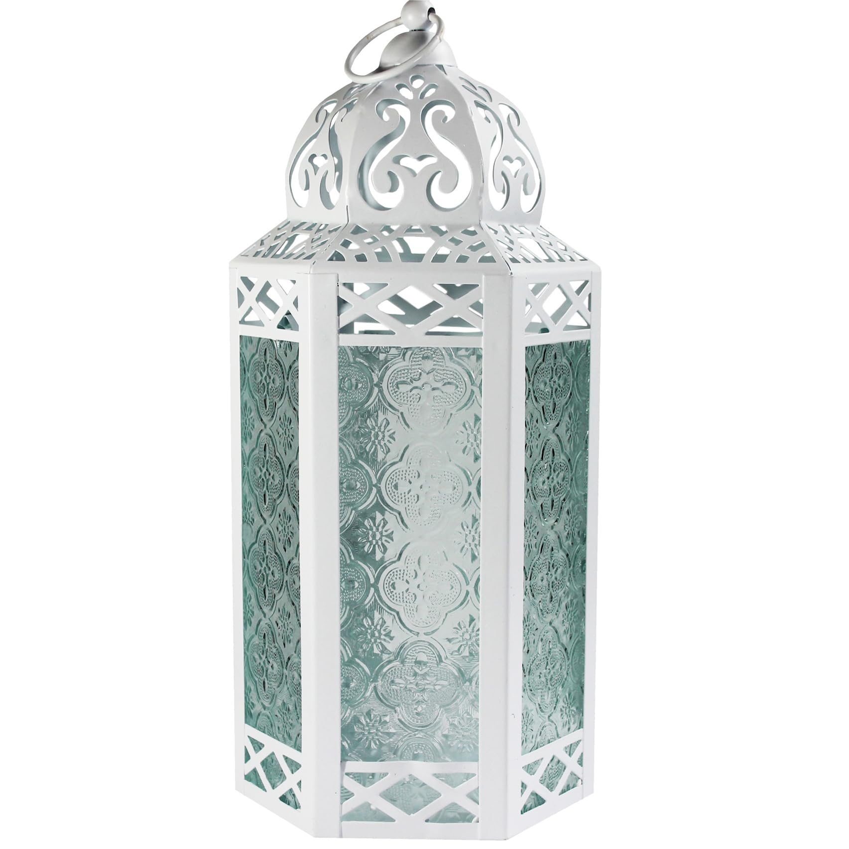 Black Metal Decorative Moroccan Lantern Candle Holder Lamp - Indoor/Outdoor, Home Decor, Patio, Weddings, Christmas - White/Clear Large - MAIN