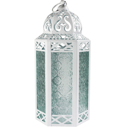 Black Metal Decorative Moroccan Lantern Candle Holder Lamp - Indoor/Outdoor, Home Decor, Patio, Weddings, Christmas - White/Clear Large - MAIN