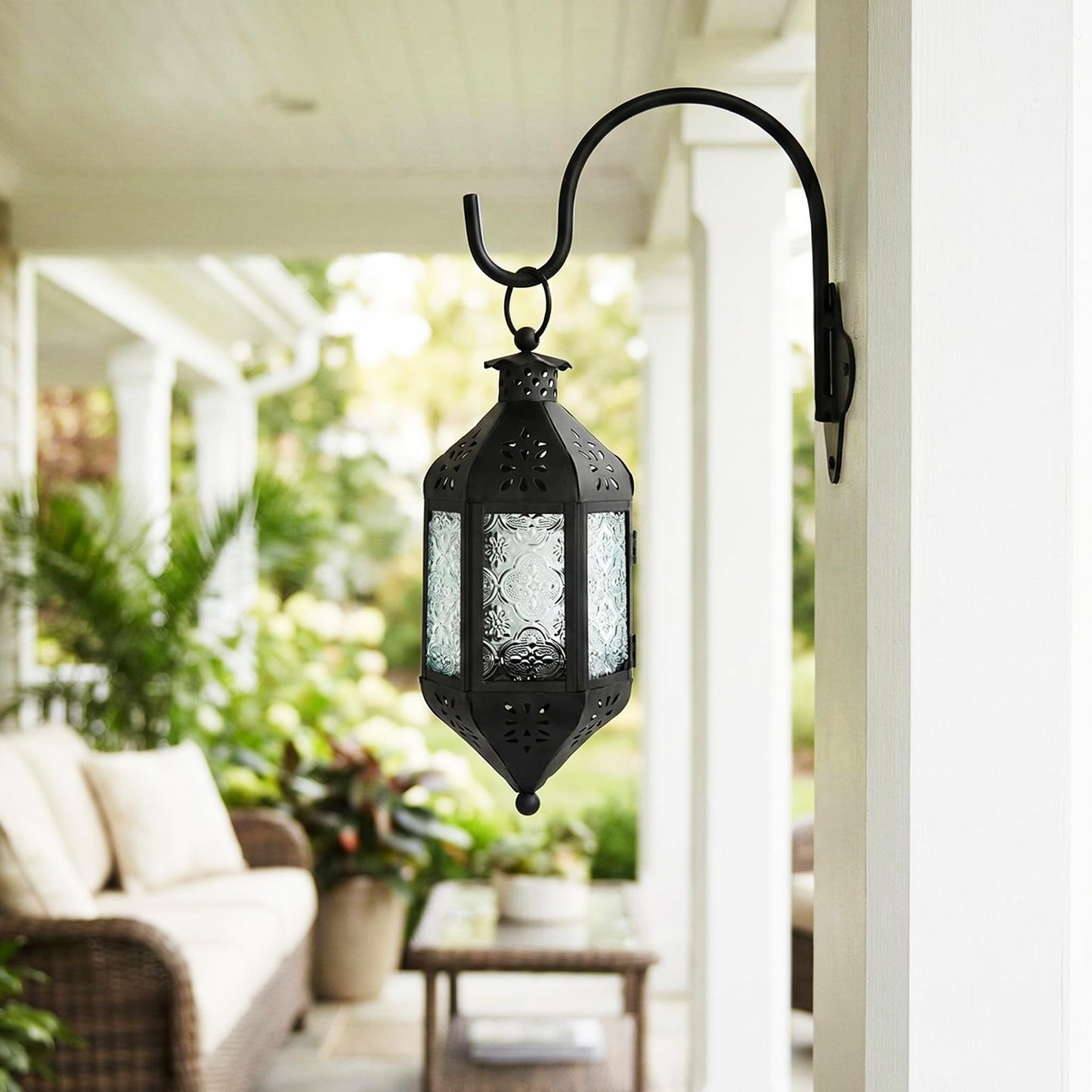 11.5" Hanging Moroccan Decorative Candle Lantern Lamp – Indoor/Outdoor Tea Light Candle Holder for Patio, Porch, Ramadan or Home Decor, Frosted Clear - Clear - PT05