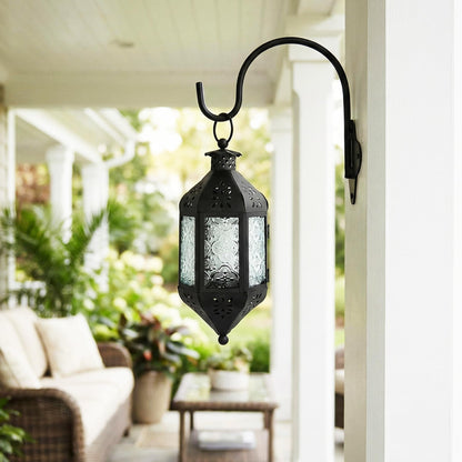 11.5" Hanging Moroccan Decorative Candle Lantern Lamp – Indoor/Outdoor Tea Light Candle Holder for Patio, Porch, Ramadan or Home Decor, Frosted Clear - Clear - PT05
