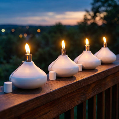 30oz Citronella Torch Candles for Outdoor Patio & Deck – Large Tabletop Stainless Steel Metal Burner Torches for Outside, White (Set of 4) - White 4 Count - PT01