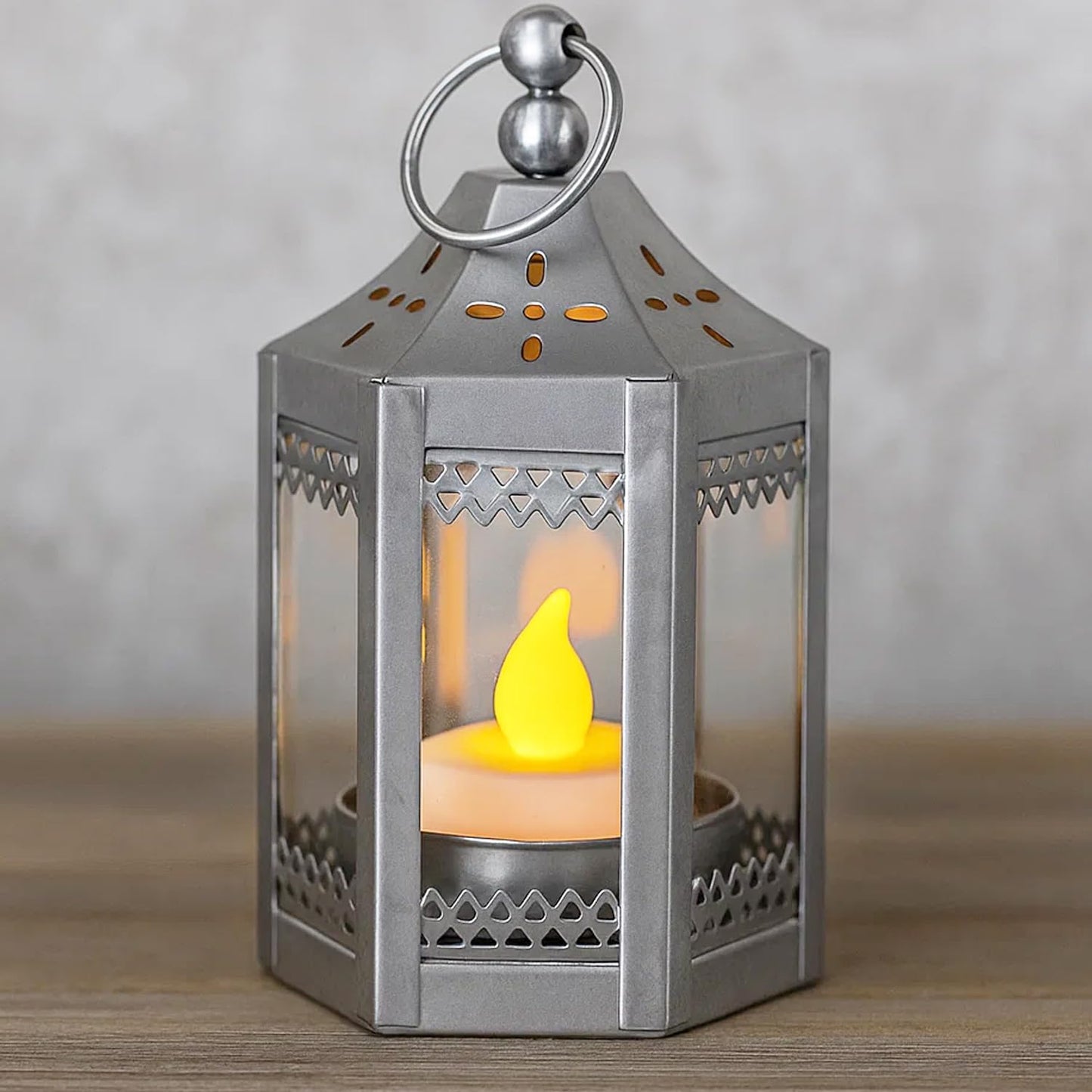 6pc Mini Small 4.5 Inch Metal Moroccan Lanterns Decorative Candle Tealight Holders for Centerpieces, Ramadan, Home Decor, Weddings, Silver - Silver Set of 6 - PT08