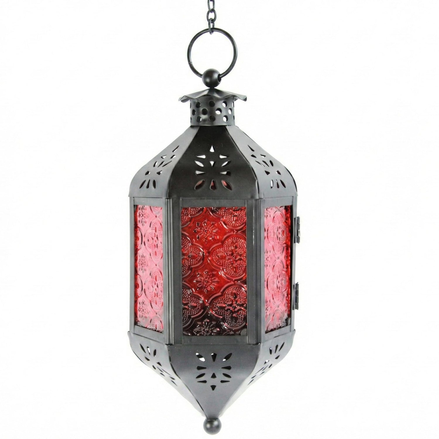 Hanging Moroccan Decorative Candle Lantern Holders for Outdoor Décor - Ruby Red Hanging - MAIN