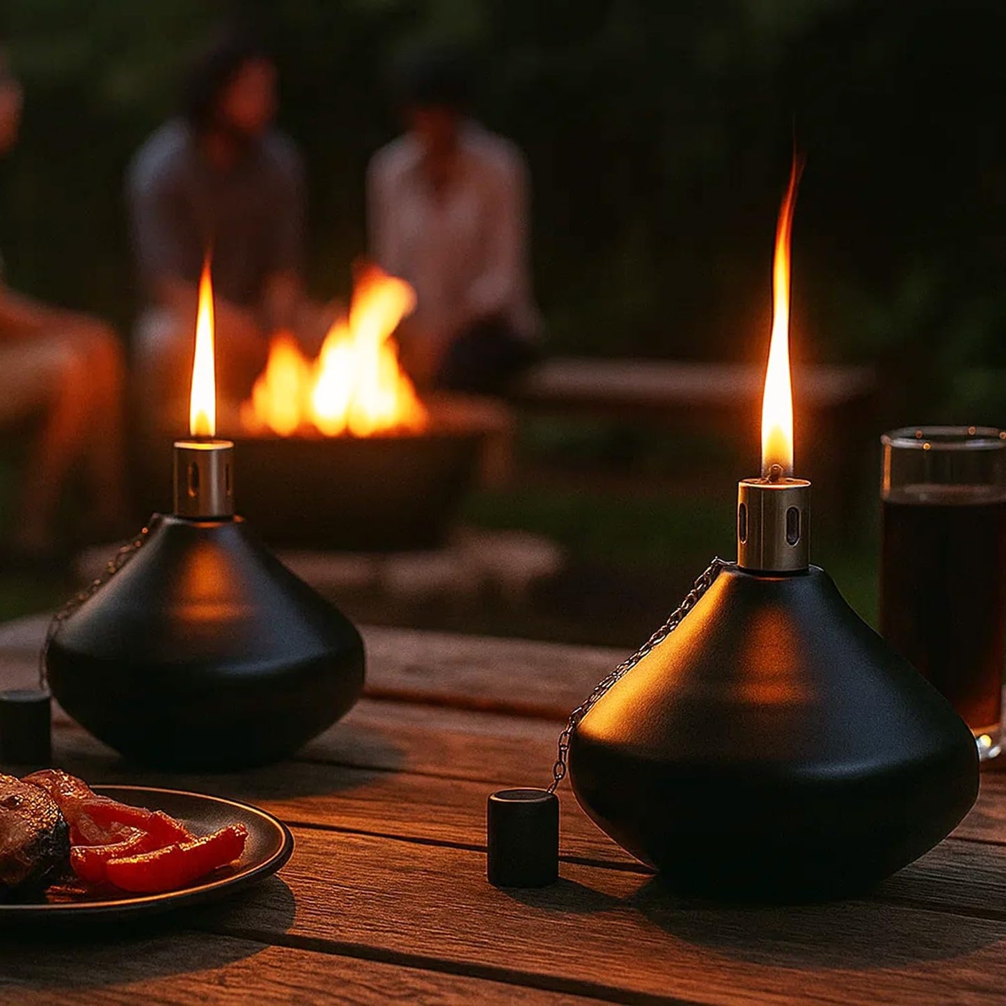 Citronella Torch Candles for Outdoor Patio and Deck - 30oz Large Table Top Stainless Steel Metal Burner Torches for Outside, Black Finish, Set of 2 - Black Finish 2 Count - PT05