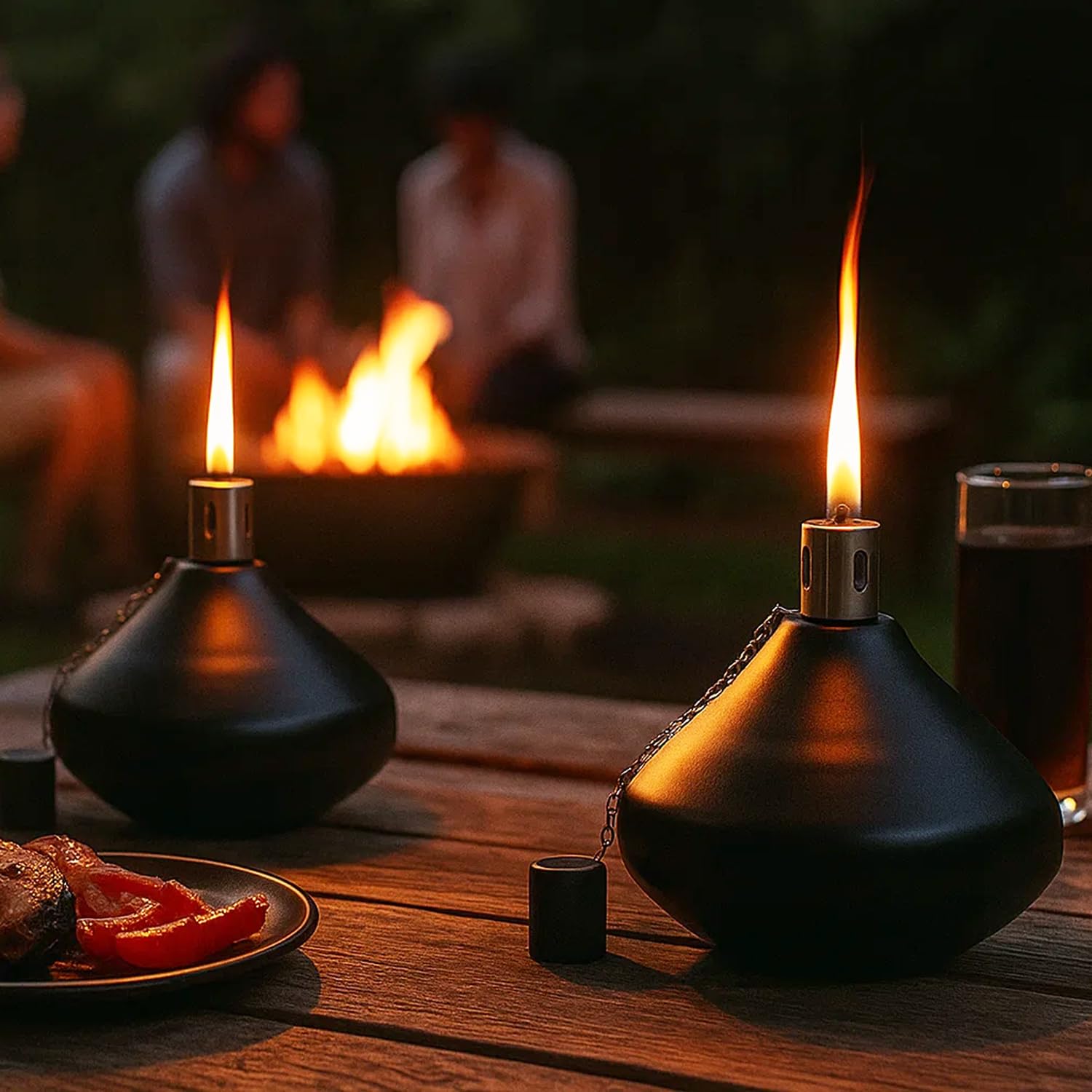 Citronella Torch Candles for Outdoor Patio and Deck - 30oz Large Table Top Stainless Steel Metal Burner Torches for Outside, Black Finish, Set of 2 - Black Finish 2 Count - PT05