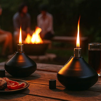 Citronella Torch Candles for Outdoor Patio and Deck - 30oz Large Table Top Stainless Steel Metal Burner Torches for Outside, Black Finish, Set of 2 - Black Finish 2 Count - PT05
