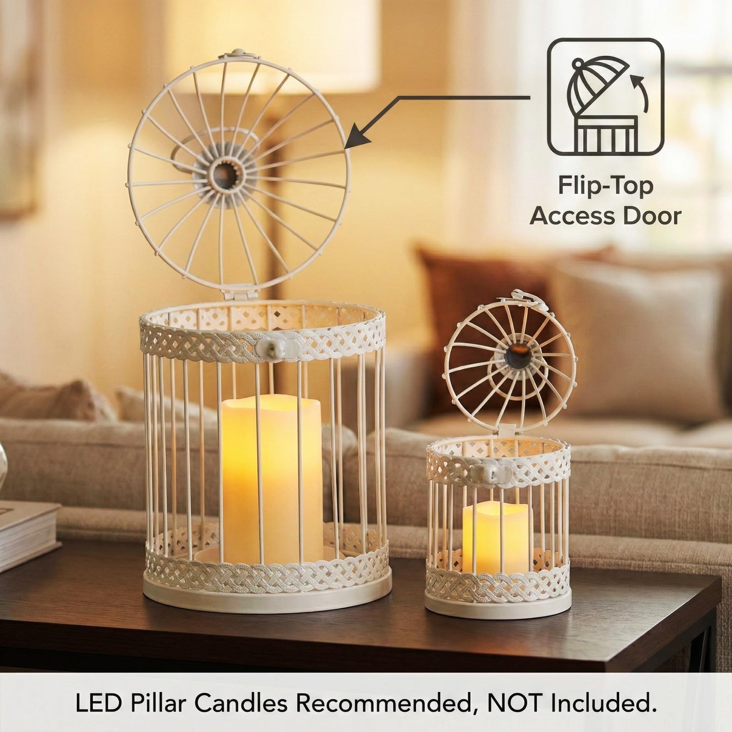 Birdcage Candle Lantern Set - White Large and Small - PT02