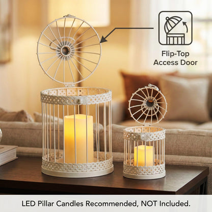 Birdcage Decor Candle Holder Lantern Decorative Wedding Table Centerpiece Decorations, White, Set of 4 - White Large and Small - PT02