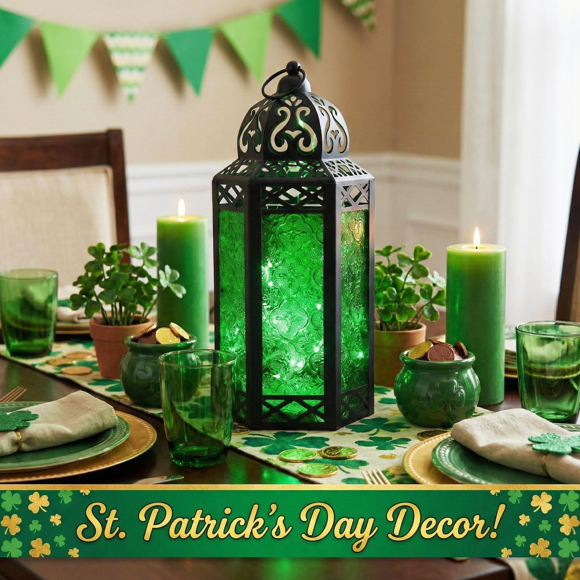 Metal Moroccan Decorative LED Fairy Lights Candle Lantern Holders for Indoor Home Fantasy Decor, Table Centerpieces, Outdoor Patio or Porch, Weddings, Medium - Green Large - PT07