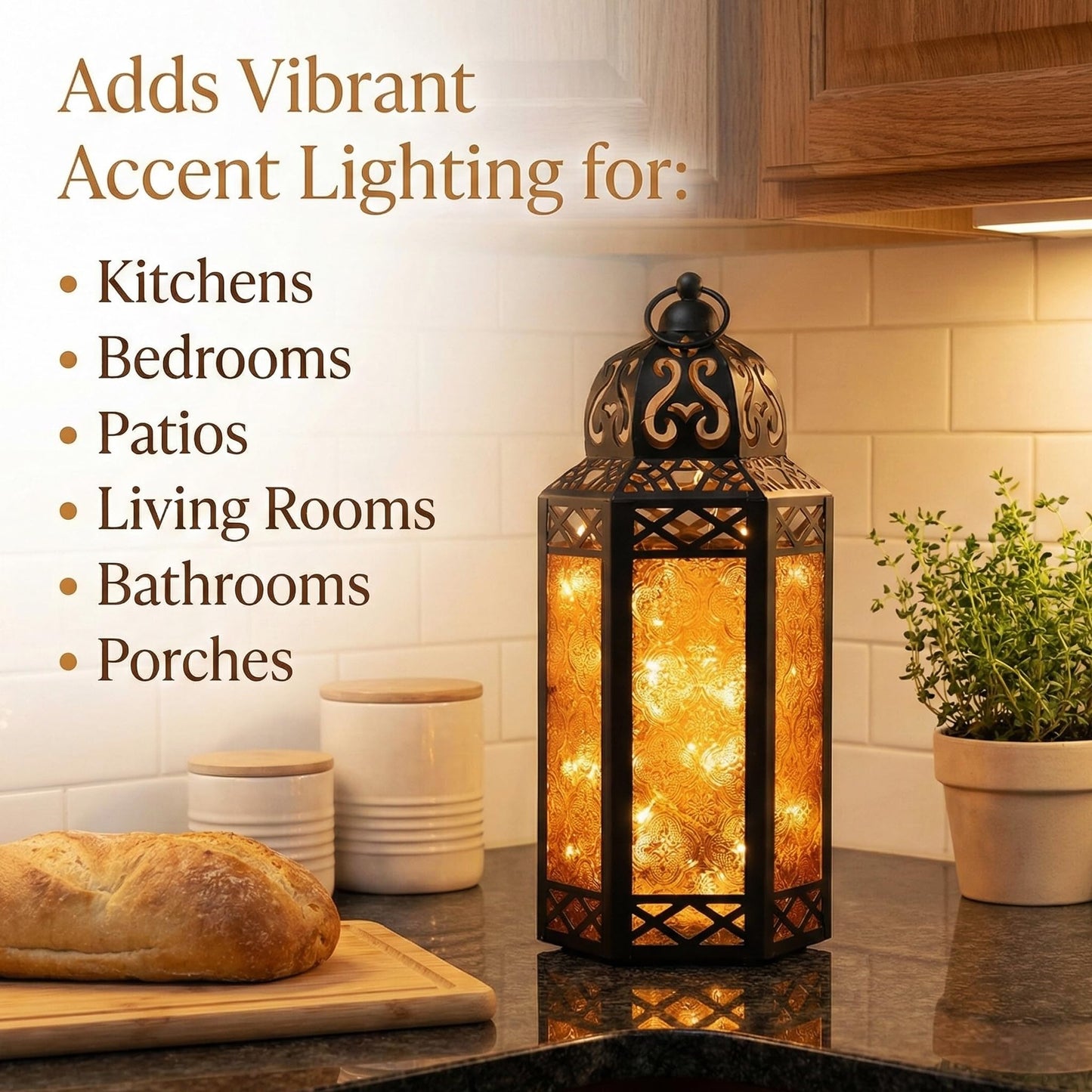 Metal Moroccan Decorative LED Fairy Lights Candle Lantern Holders for Indoor Home Fantasy Decor, Table Centerpieces, Outdoor Patio or Porch, Weddings, Medium - Amber Large - PT05