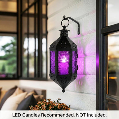 Hanging Moroccan Decorative Candle Lantern Holders for Outdoor Décor - Royal Purple Hanging - PT02