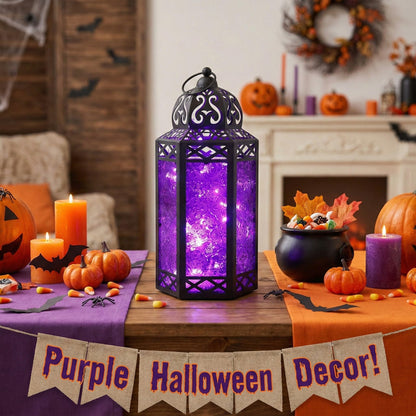 Metal Moroccan Decorative LED Fairy Lights Candle Lantern Holders for Indoor Home Fantasy Decor, Table Centerpieces, Outdoor Patio or Porch, Weddings, Medium - Purple Large - PT08
