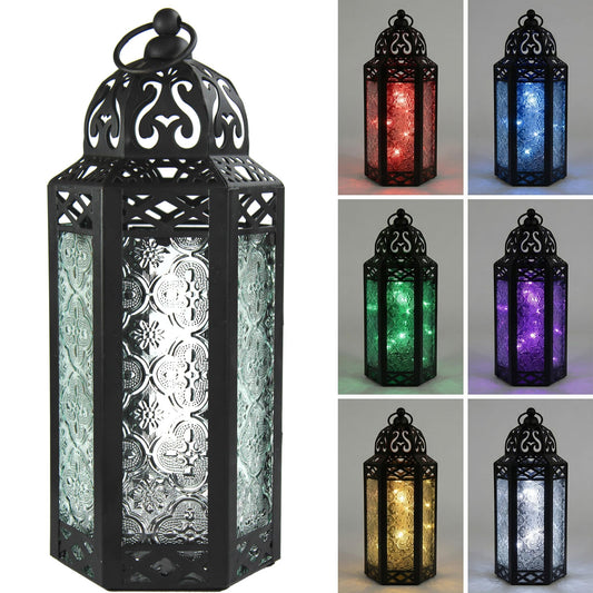 Metal Moroccan Decorative LED Fairy Lights Candle Lantern Holders for Indoor Home Fantasy Decor, Table Centerpieces, Outdoor Patio or Porch, Weddings, Medium - Multicolor Medium - MAIN