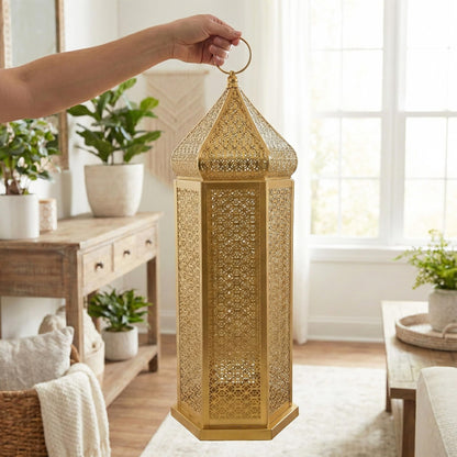 Tower Temple Moroccan Lantern Lamp Decorative Candle Holders - Gold Extra Large - PT05