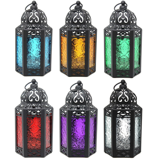 6pk Small Metal Moroccan Decor Candle Lantern, Decorative Candle Holder Lamp for Ramadan, Indoor Home Decor, Patio, Weddings, Table or Hanging, Assorted Colors - Assorted Small - MAIN