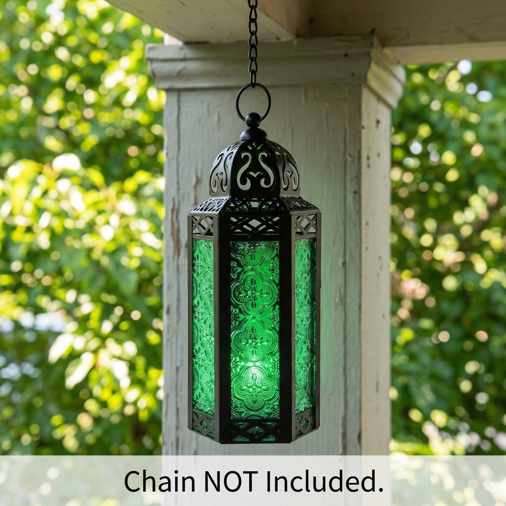Black Metal Decorative Moroccan Lantern Candle Holder Lamp - Indoor/Outdoor, Home Decor, Patio, Weddings, Christmas - Green Medium - PT07