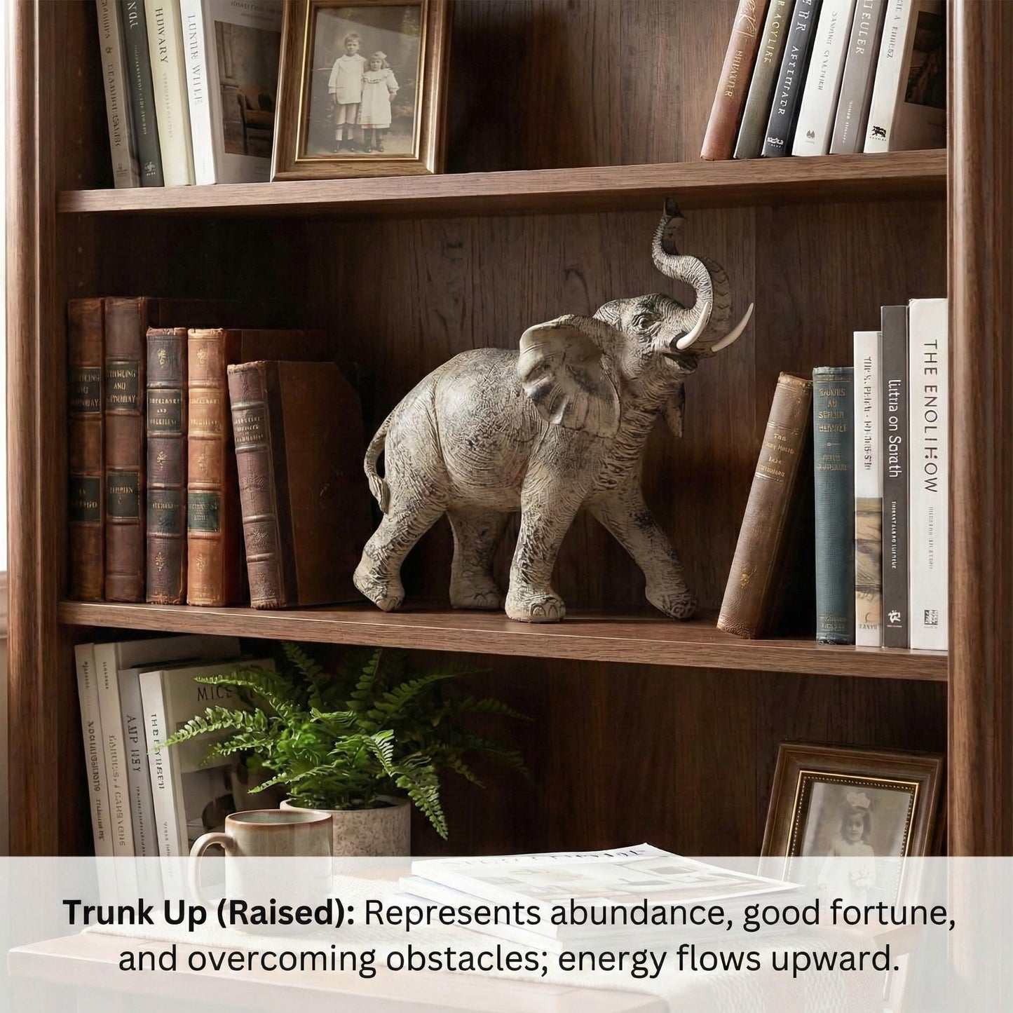Large 13" African Elephant Statue Gifts for Women, Big Elephant Decor Scuplture with Trunk Up for Home Decor - Brown Large Elephant with Trunk Up - PT03