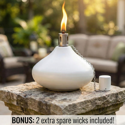 30oz Citronella Torch Candles for Outdoor Patio & Deck – Large Tabletop Stainless Steel Metal Burner Torches for Outside, White - White 1 Count - PT07