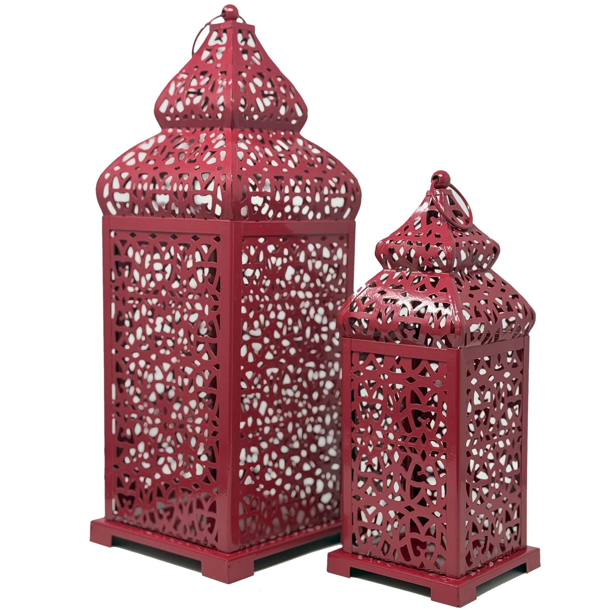 Large Temple Moroccan Lantern Lamp Decorative Candle Holders for Ramadan Decorations, Hanging, Outdoor Patio or Porch, Indoor Home Decor, Red, Set of 2 - Red 11" and 15" - PT05