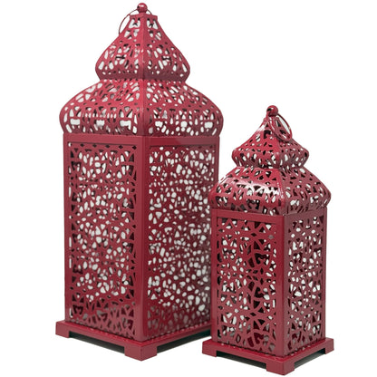 Large Temple Moroccan Lantern Lamp Decorative Candle Holders for Ramadan Decorations, Hanging, Outdoor Patio or Porch, Indoor Home Decor, Red, Set of 2 - Red 11" and 15" - PT05