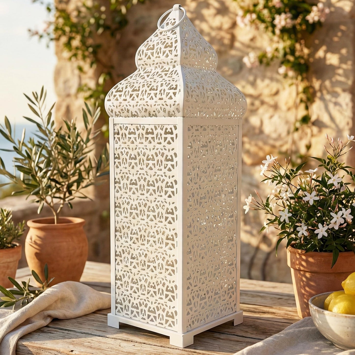 Temple Moroccan Lantern Lamp Decorative Candle Holders - White 22" - MAIN