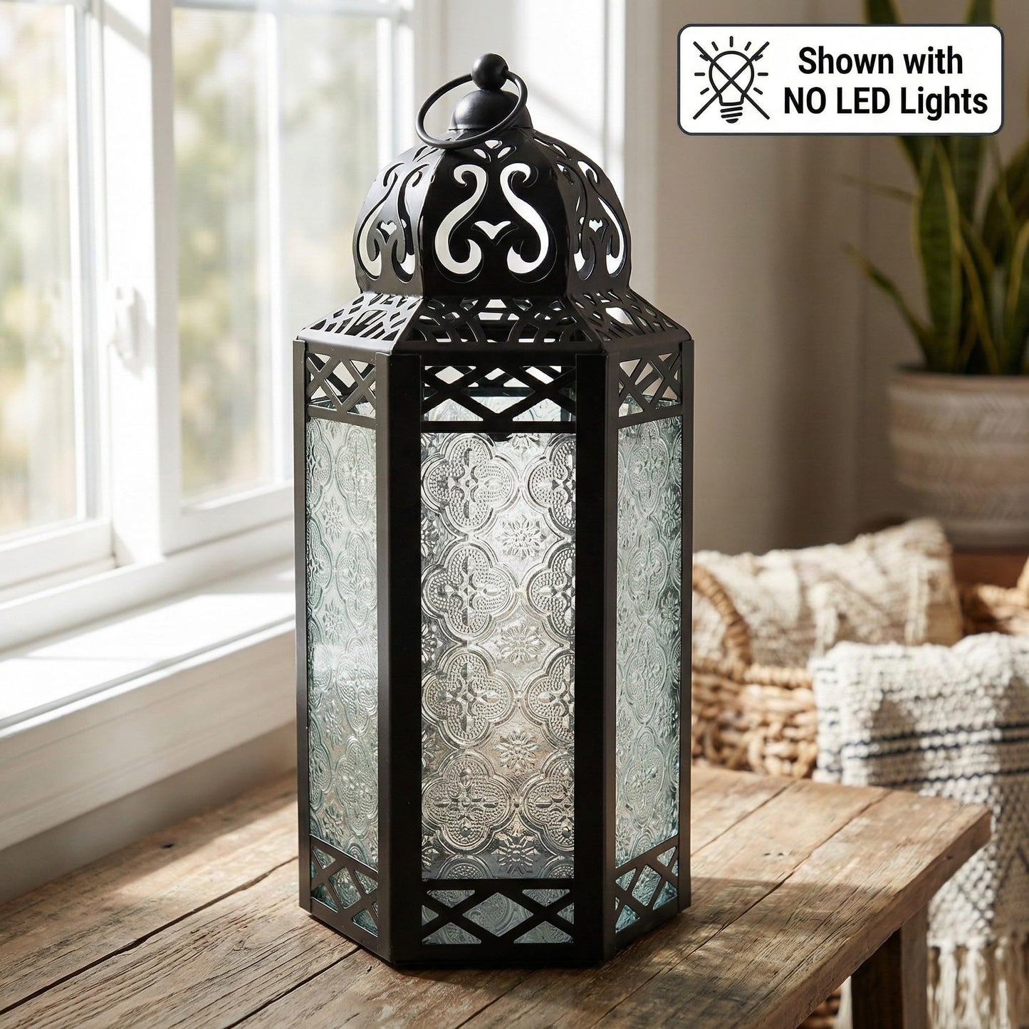 Metal Moroccan Decorative LED Fairy Lights Candle Lantern Holders for Indoor Home Fantasy Decor, Table Centerpieces, Outdoor Patio or Porch, Weddings, Medium - Clear Large - PT08