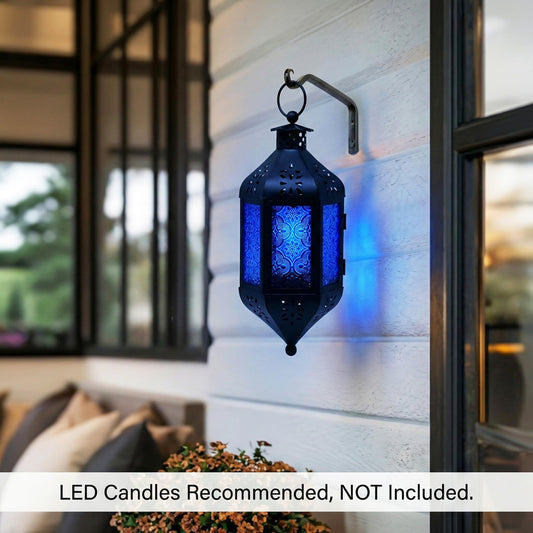 Hanging Moroccan Decorative Candle Lantern Holders for Outdoor Décor - Cobalt Blue Hanging - PT01