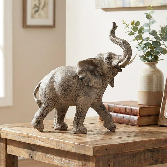 Large 13" African Elephant Statue Gifts for Women, Big Elephant Decor Scuplture with Trunk Up for Home Decor - Brown Large Elephant with Trunk Up - PT01
