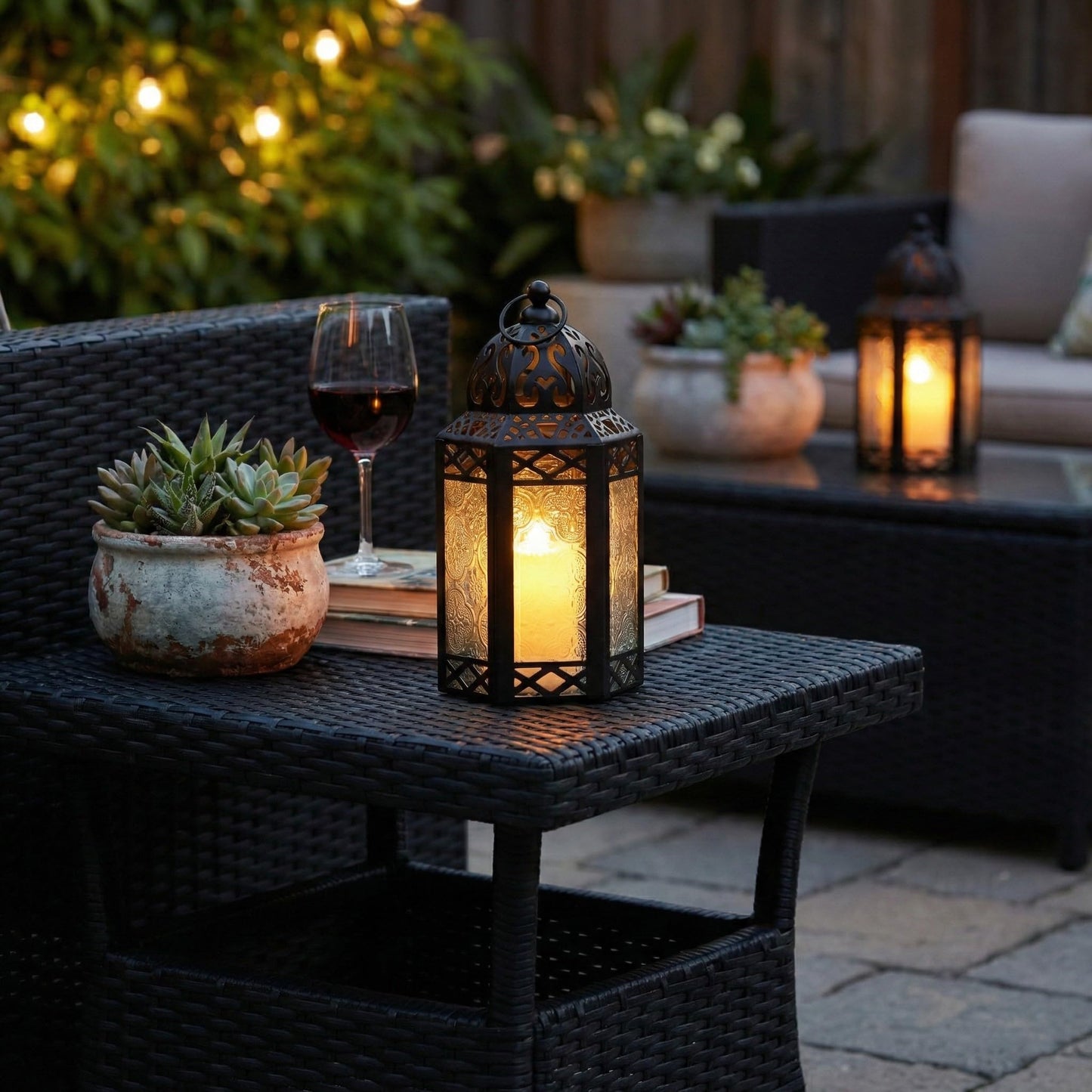 Black Metal Decorative Moroccan Lantern Candle Holder Lamp - Indoor/Outdoor, Home Decor, Patio, Weddings, Christmas - Clear Small - PT07