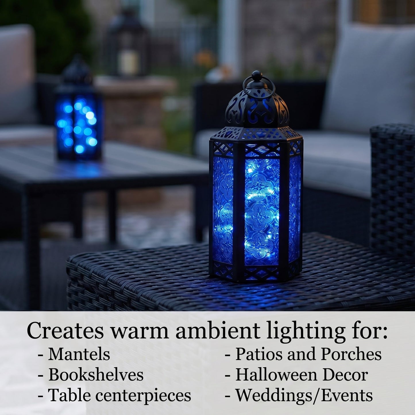 Metal Moroccan Decorative LED Fairy Lights Candle Lantern Holders for Indoor Home Fantasy Decor, Table Centerpieces, Outdoor Patio or Porch, Weddings, Medium - Cobalt Large - PT05