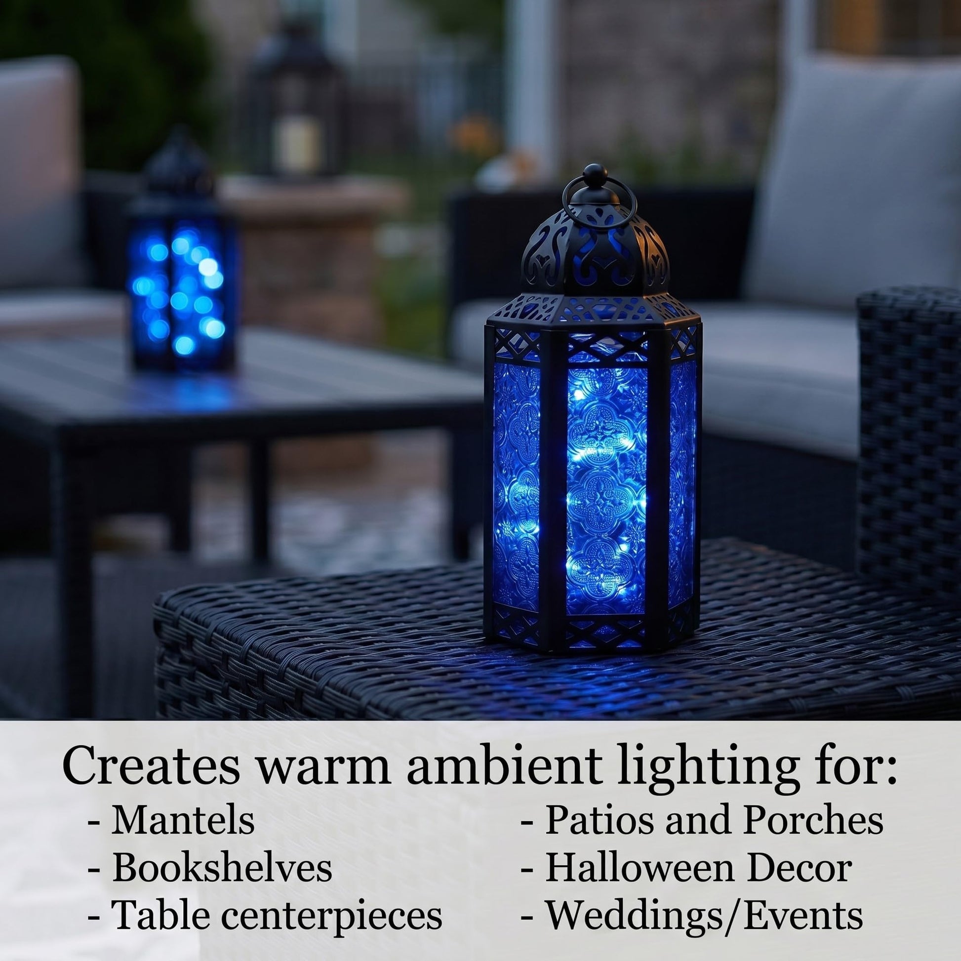 Metal Moroccan Decorative LED Fairy Lights Candle Lantern Holders for Indoor Home Fantasy Decor, Table Centerpieces, Outdoor Patio or Porch, Weddings, Medium - Cobalt Large - PT05