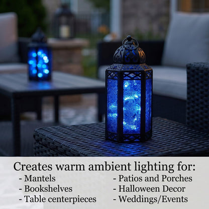 Metal Moroccan Decorative LED Fairy Lights Candle Lantern Holders for Indoor Home Fantasy Decor, Table Centerpieces, Outdoor Patio or Porch, Weddings, Medium - Cobalt Large - PT05