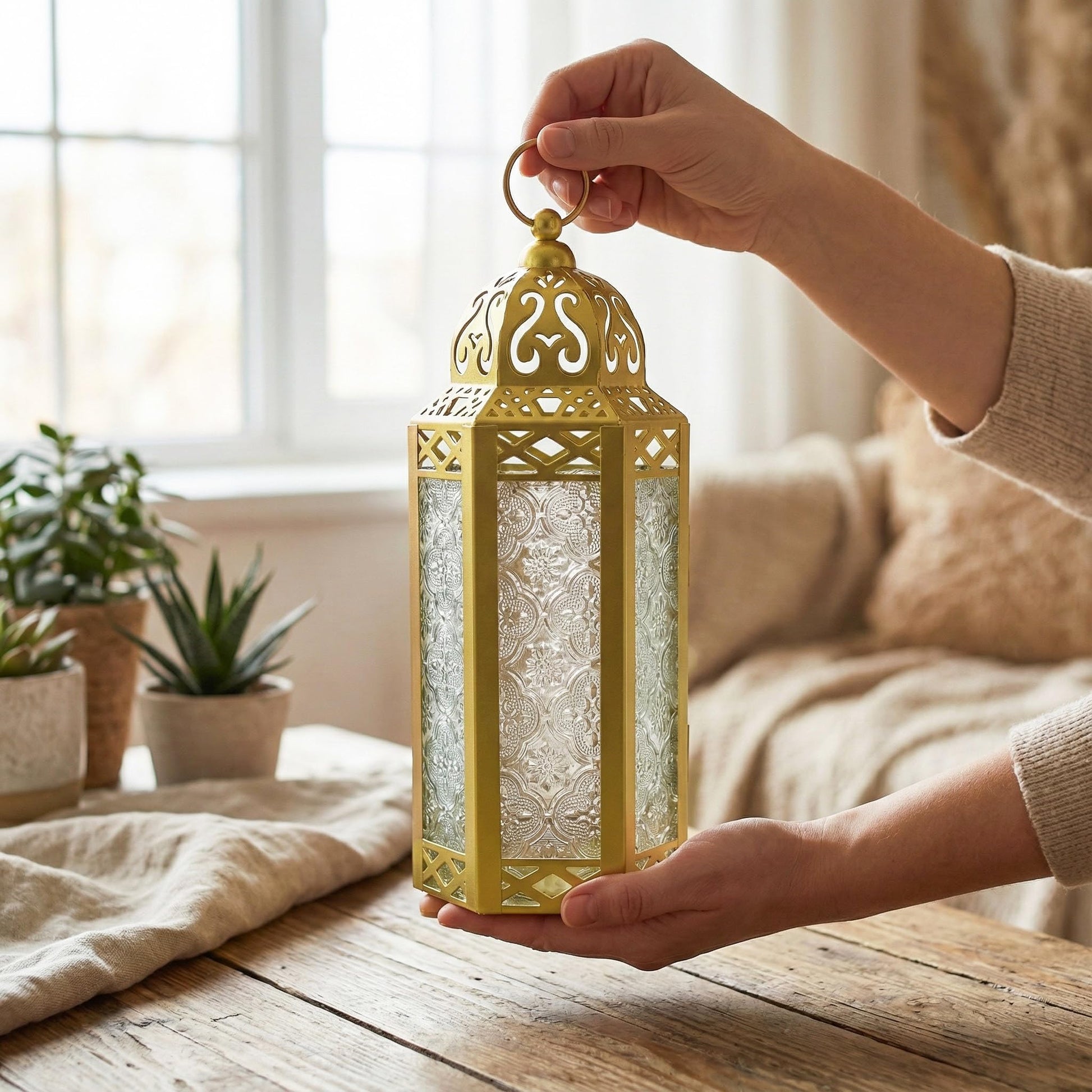 Metal Moroccan Decorative LED Fairy Lights Candle Lantern Holders for Indoor Home Fantasy Decor, Table Centerpieces, Outdoor Patio or Porch, Weddings, Medium - Gold Medium - PT07