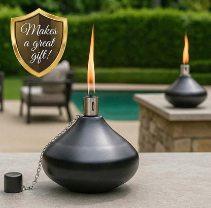 Citronella Torch Candles for Outdoor Patio and Deck - 30oz Large Table Top Stainless Steel Metal Burner Torches for Outside, Black Finish - Black Finish 1 Count - PT06