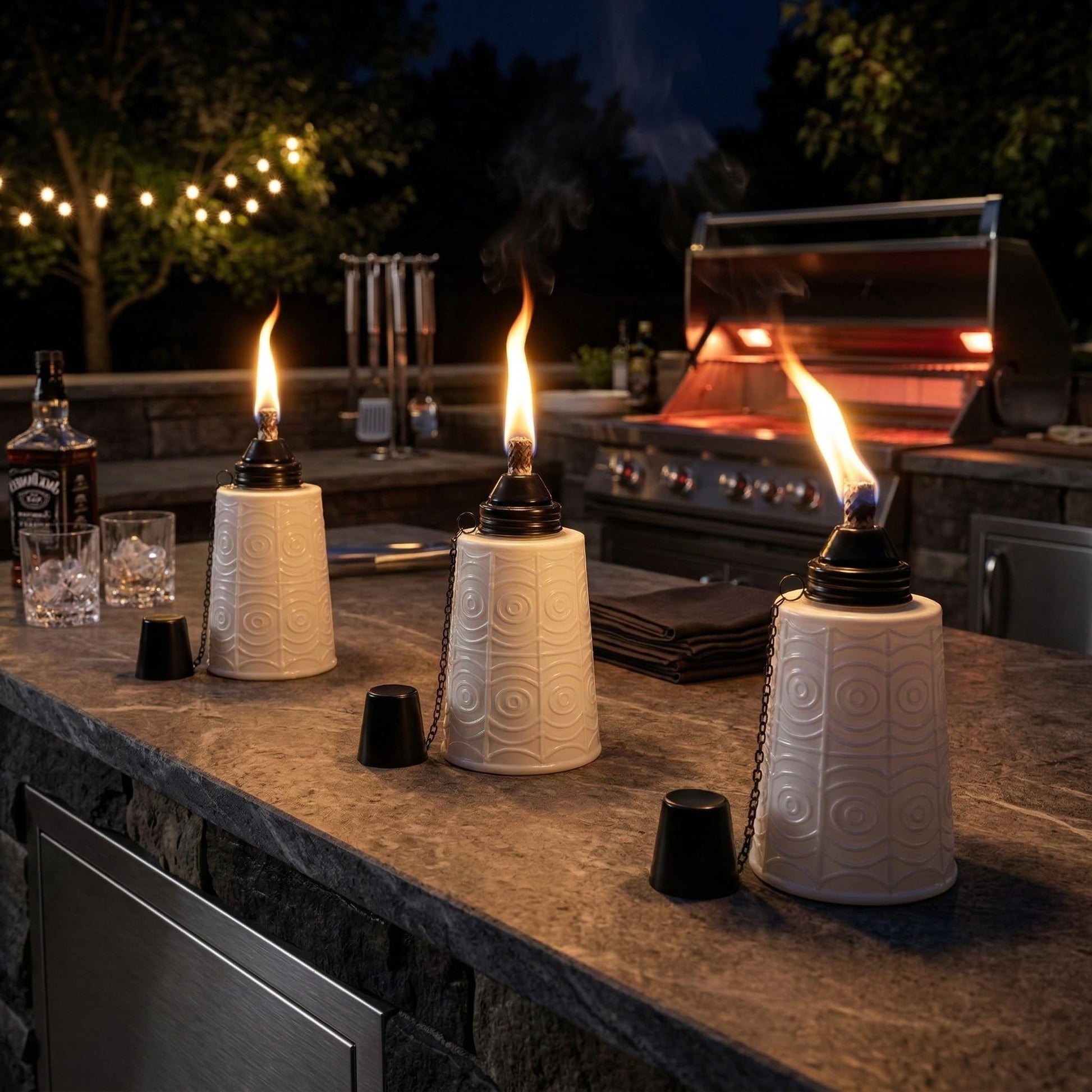 Citronella Table Top Torches for Outdoor Patio, 16oz Decorative Glass Torch Citronella Candles for Outside Deck, Garden, Parties, Set of 3, White - White - PT07