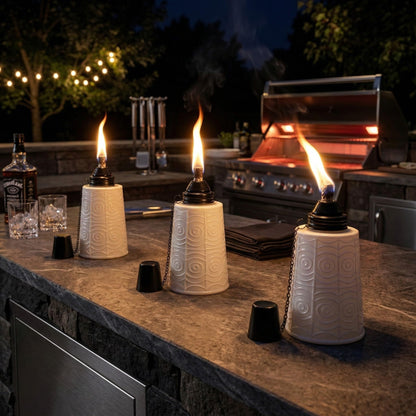 Citronella Table Top Torches for Outdoor Patio, 16oz Decorative Glass Torch Citronella Candles for Outside Deck, Garden, Parties, Set of 3, White - White - PT07