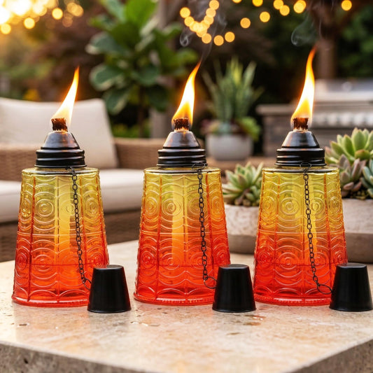 Citronella Table Top Torches for Outdoor Patio, 16oz Decorative Glass Torch Citronella Candles for Outside Deck, Garden, Parties, Set of 3, Sunset Orange - Sunset - MAIN