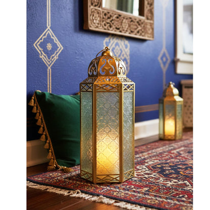 Gold Metal Decorative Moroccan Lantern Candle Holder Lamp - Indoor/Outdoor, Home Decor, Patio, Weddings, Christmas - Gold Extra Large - PT08