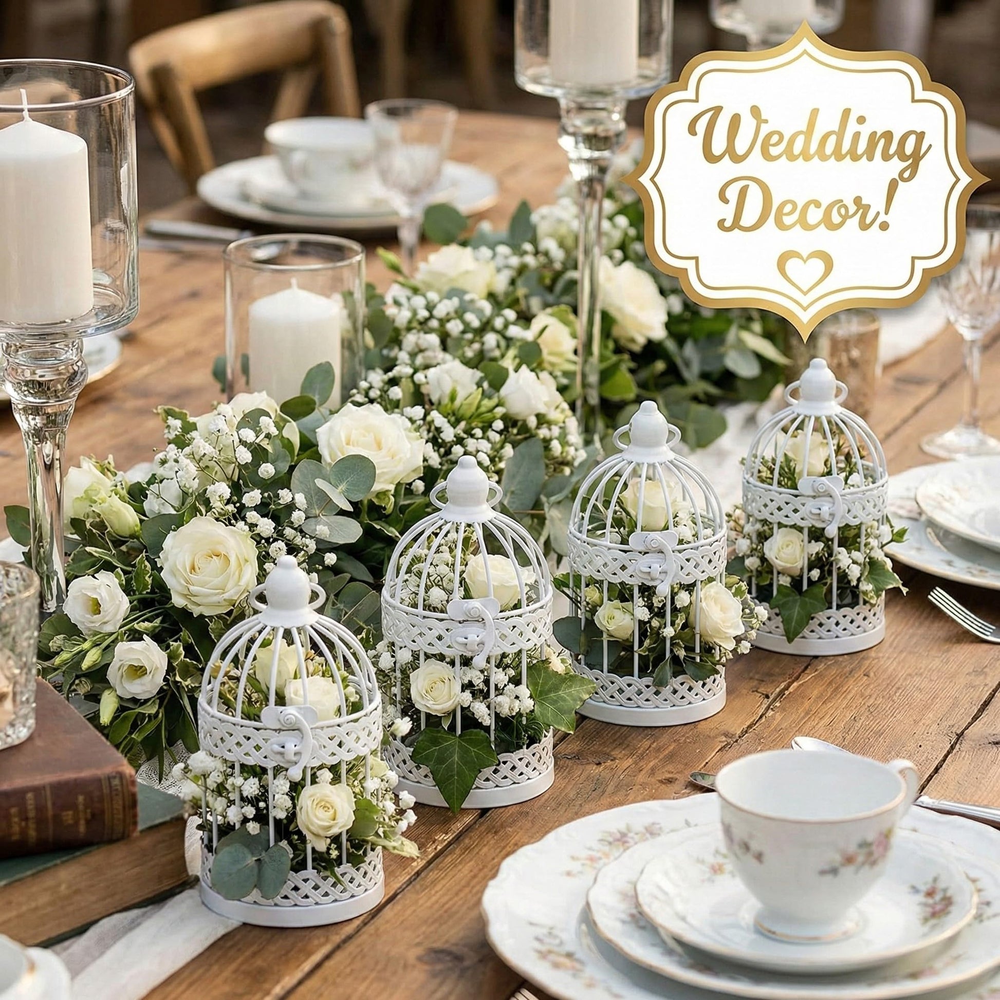 Birdcage Candle Lantern Set - White Small - PT04