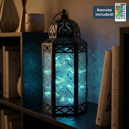 Metal Moroccan Decorative LED Fairy Lights Candle Lantern Holders for Indoor Home Fantasy Decor, Table Centerpieces, Outdoor Patio or Porch, Weddings, Medium - Multicolor Large - PT04