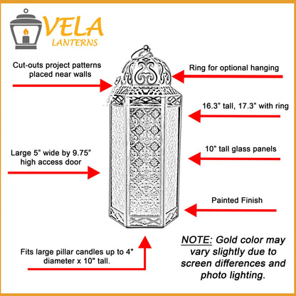 Gold Metal Decorative Moroccan Lantern Candle Holder Lamp - Indoor/Outdoor, Home Decor, Patio, Weddings, Christmas - Gold Extra Large - PT05
