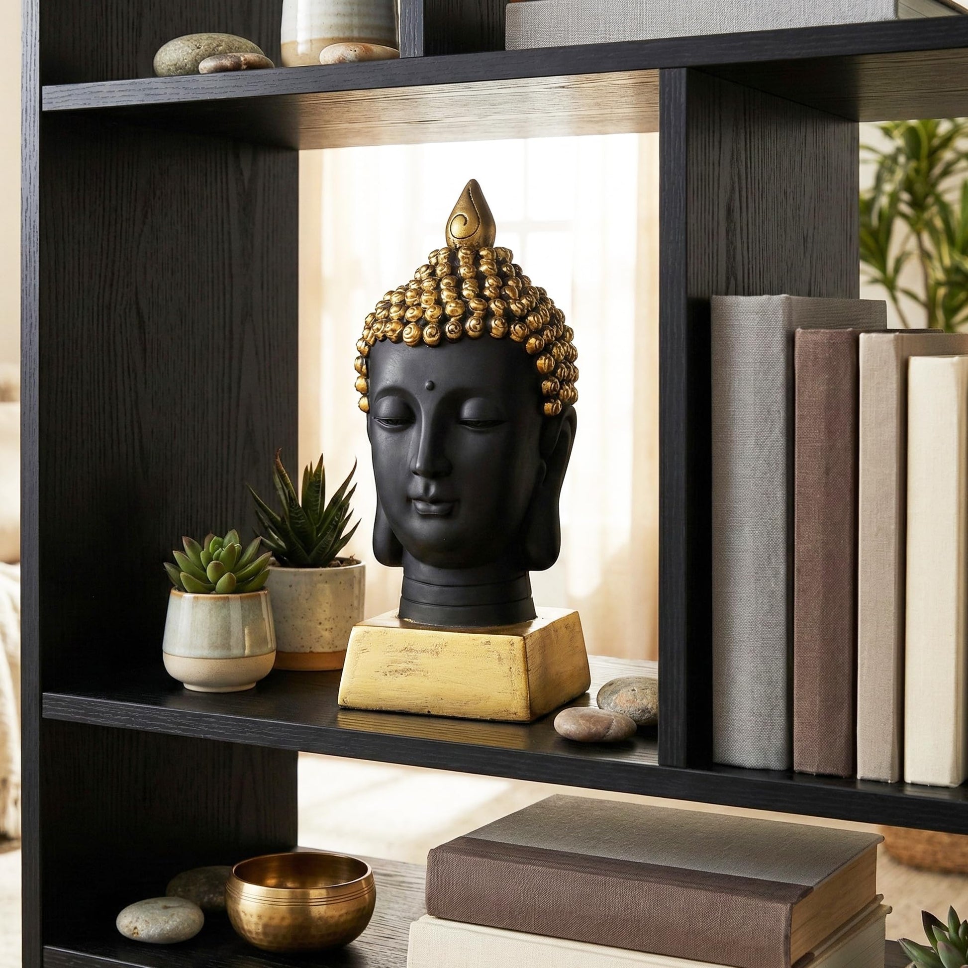 Buddha Head Statue for Home Decor or Outdoor, Gold, 13" Tall - Gold - PT05