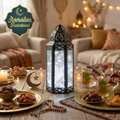 Metal Moroccan Decorative LED Fairy Lights Candle Lantern Holders for Indoor Home Fantasy Decor, Table Centerpieces, Outdoor Patio or Porch, Weddings, Medium - Clear Medium - PT08