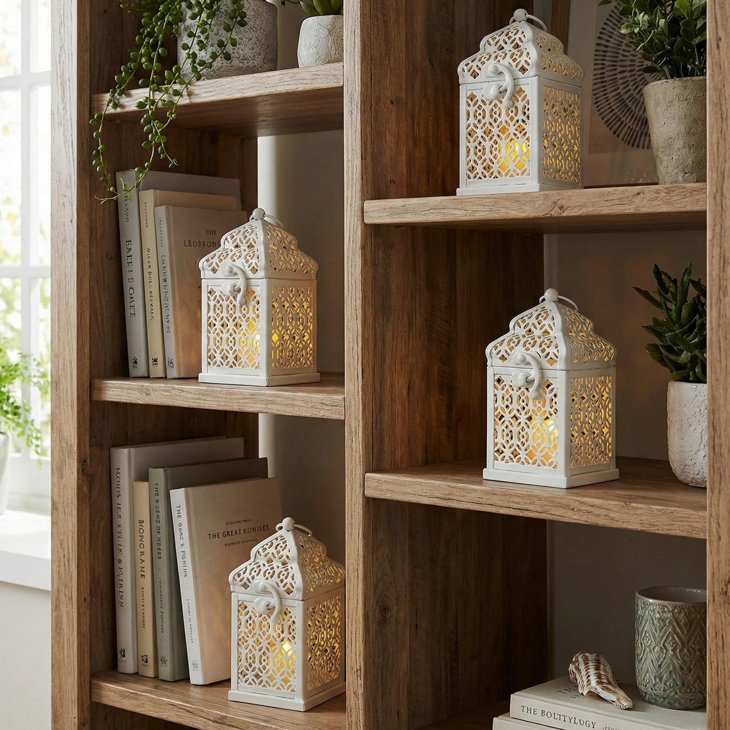 Mini Golden Tower Temple Moroccan Lantern Lamp Decorative Candle Holders for Ramadan Decorations, Hanging, Outdoor Patio or Porch, Indoor Home Decor, Set of 4 - White Mini - PT03