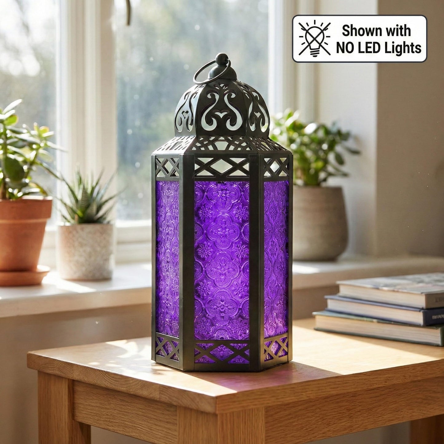 Metal Moroccan Decorative LED Fairy Lights Candle Lantern Holders for Indoor Home Fantasy Decor, Table Centerpieces, Outdoor Patio or Porch, Weddings, Medium - Purple Large - PT07